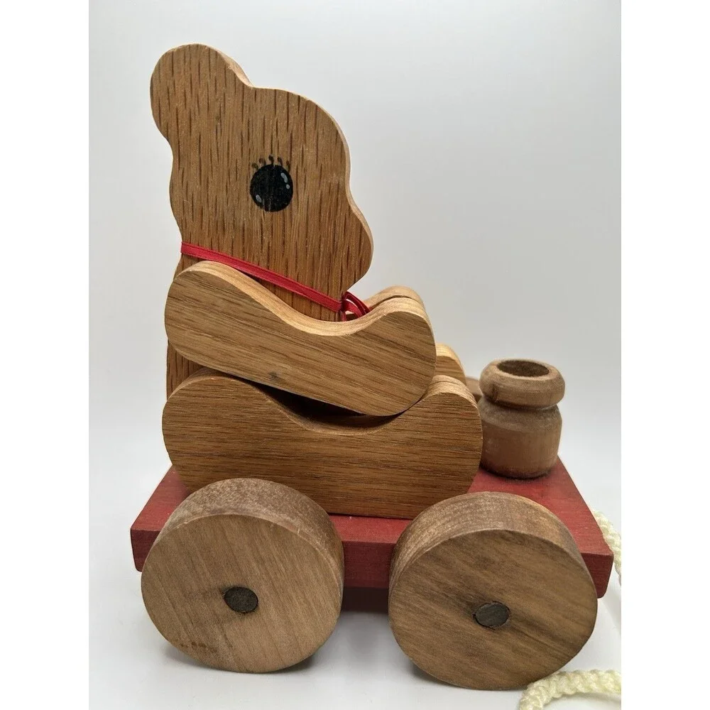 Honey Bear Pull Along Wooden Toy Classic Pooh Child Follow Behind Friend Toddler